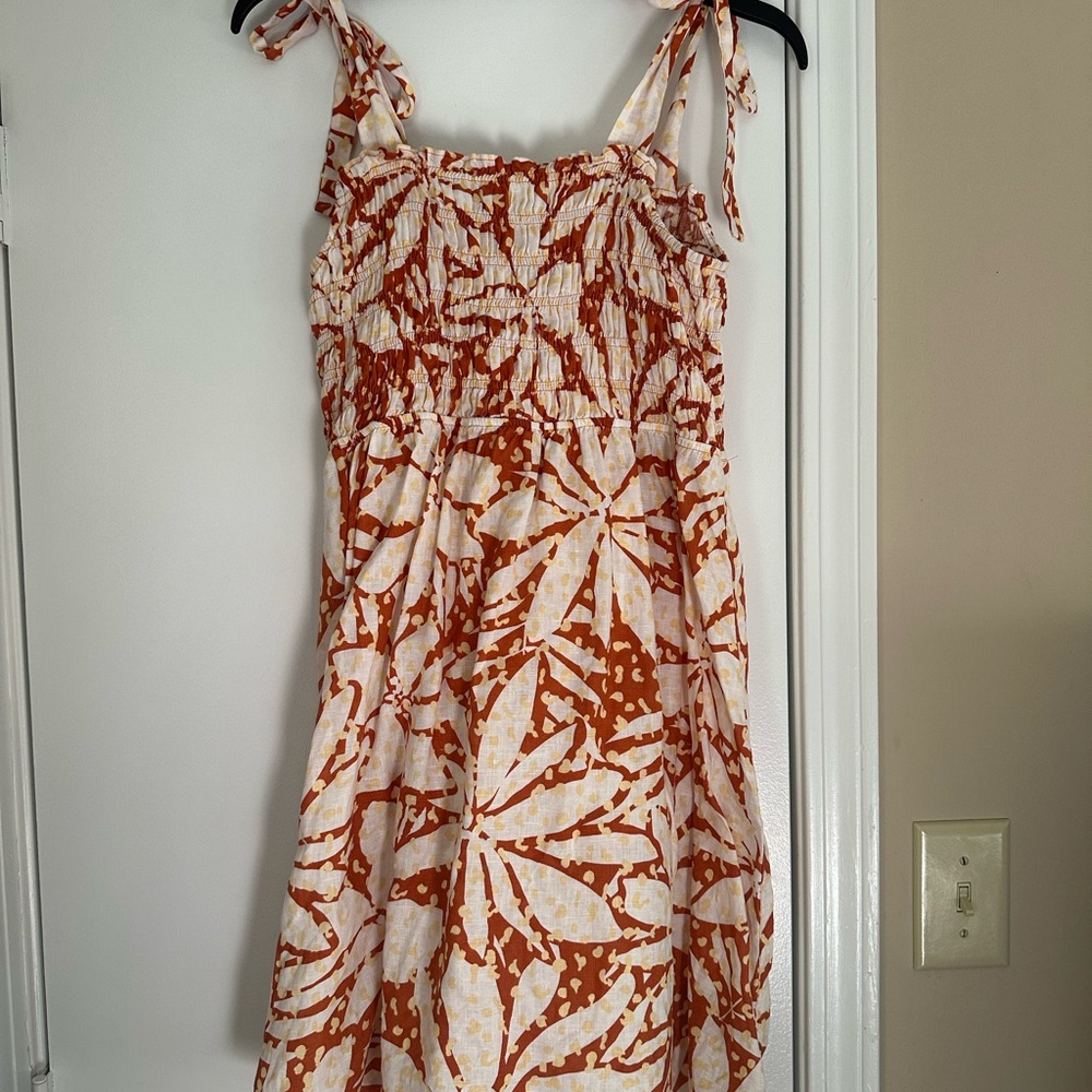 Nicole Miller Orange and White Midi Dress